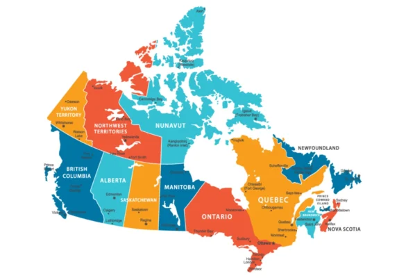 Bản đồ về hệ thống tỉnh bang và vùng lãnh thổ Canada