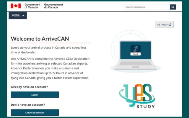 Khai báo qua website chính thức của CBSA
