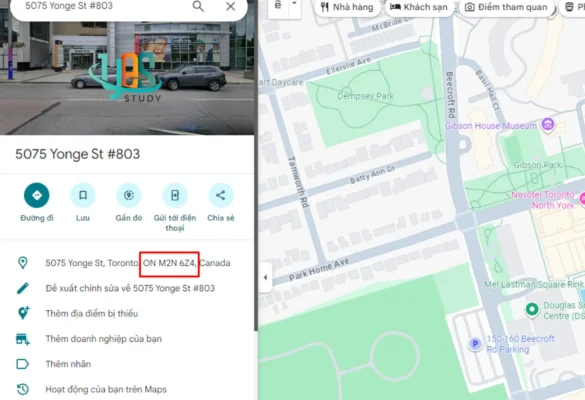 Sử dụng Google Maps tìm mã bưu chính Canada