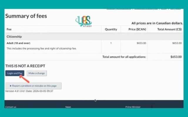 Kiểm tra lại bảng tổng hợp phí (Summary of fees) trước khi nhấn "Login and Pay" để thanh toán