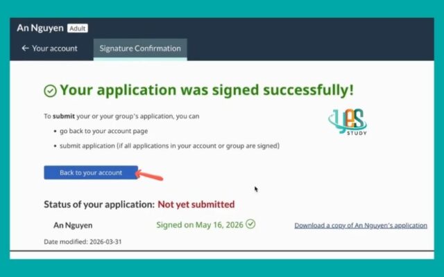 Nhấn Submit application để nộp hồ sơ chính thức
